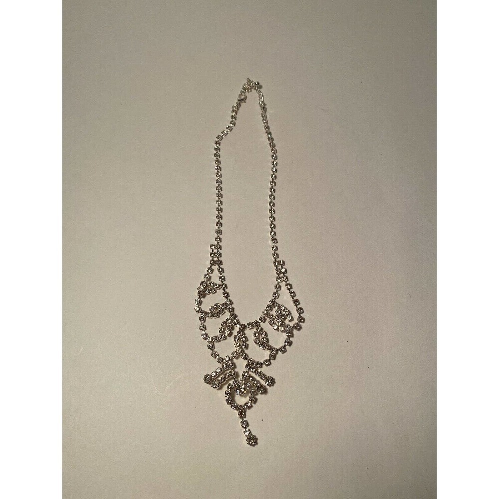 RHINESTONE Silver Choker Necklace Costume Jewelry Extended Clasp Box Included